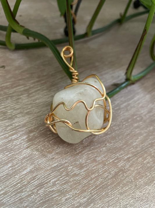 Milky Quartz Wrapped In Gold Plate Wire
