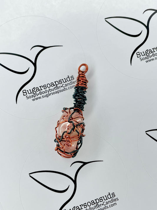 Pink Aventurine Stone Wrapped (Black and Copper Wire)